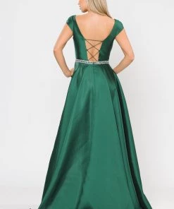 Long Mikado Cap Sleeve Dress With Corset Back By Poly USA 8702