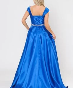 Long Mikado Cap Sleeve Dress With Corset Back By Poly USA 8702