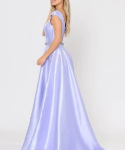 Long Mikado Cap Sleeve Dress With Corset Back By Poly USA 8702