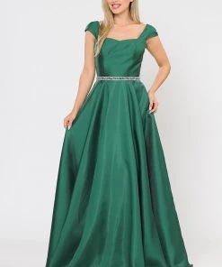 Long Mikado Cap Sleeve Dress With Corset Back By Poly USA 8702