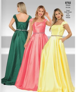 Long Mikado Cap Sleeve Dress With Corset Back By Poly USA 8702