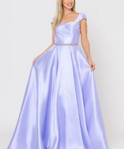 Long Mikado Cap Sleeve Dress With Corset Back By Poly USA 8702