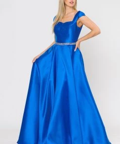 Long Mikado Cap Sleeve Dress With Corset Back By Poly USA 8702