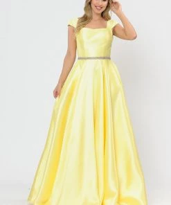 Long Mikado Cap Sleeve Dress With Corset Back By Poly USA 8702