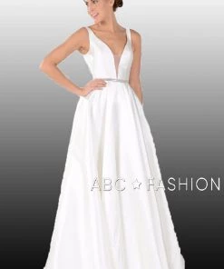 Prom Long Mikado V-Neck Dress With Side Pockets By Poly USA 7916