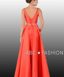 Prom Long Mikado V-Neck Dress With Side Pockets By Poly USA 7916