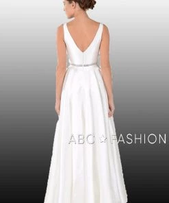 Prom Long Mikado V-Neck Dress With Side Pockets By Poly USA 7916