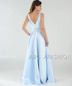 Prom Long Mikado V-Neck Dress With Side Pockets By Poly USA 7916