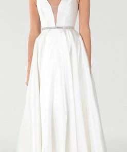 Prom Long Mikado V-Neck Dress With Side Pockets By Poly USA 7916