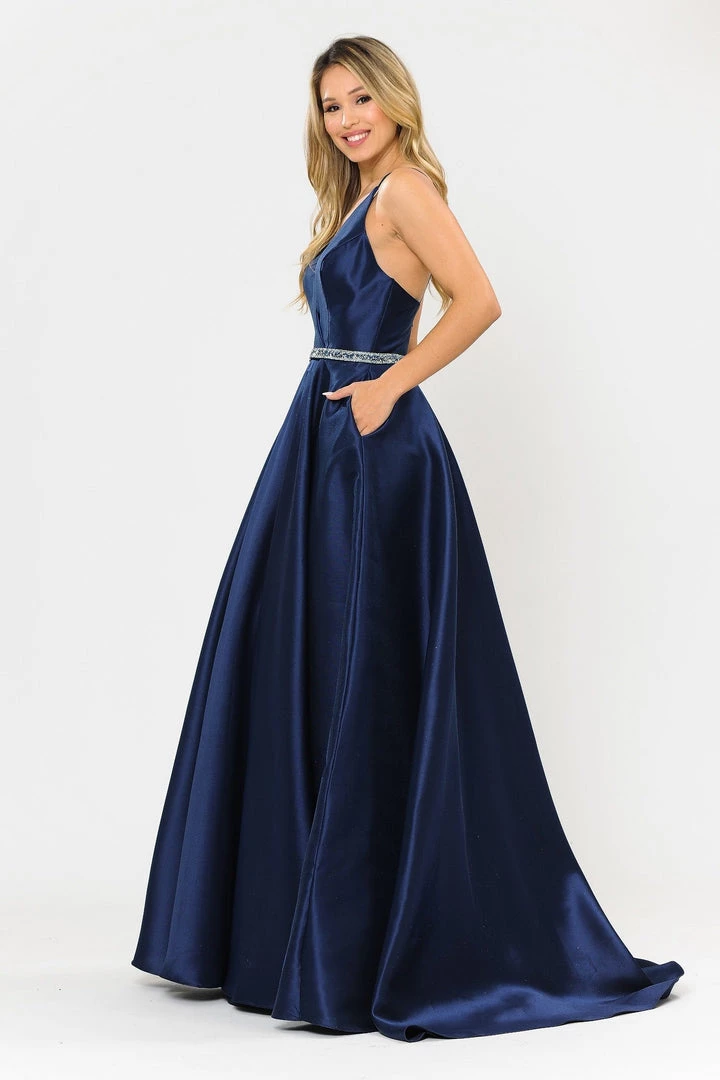 Prom Long Mikado V-Neck Dress With Strappy Back By Poly USA 8690 5 Prom Long Mikado V-Neck Dress With Strappy Back By Poly USA 8690
