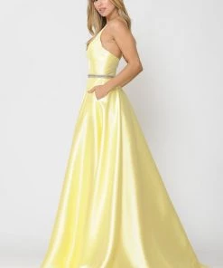 Prom Long Mikado V-Neck Dress With Strappy Back By Poly USA 8690 37 Prom Long Mikado V-Neck Dress With Strappy Back By Poly USA 8690