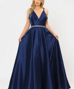 Prom Long Mikado V-Neck Dress With Strappy Back By Poly USA 8690 26 Prom Long Mikado V-Neck Dress With Strappy Back By Poly USA 8690