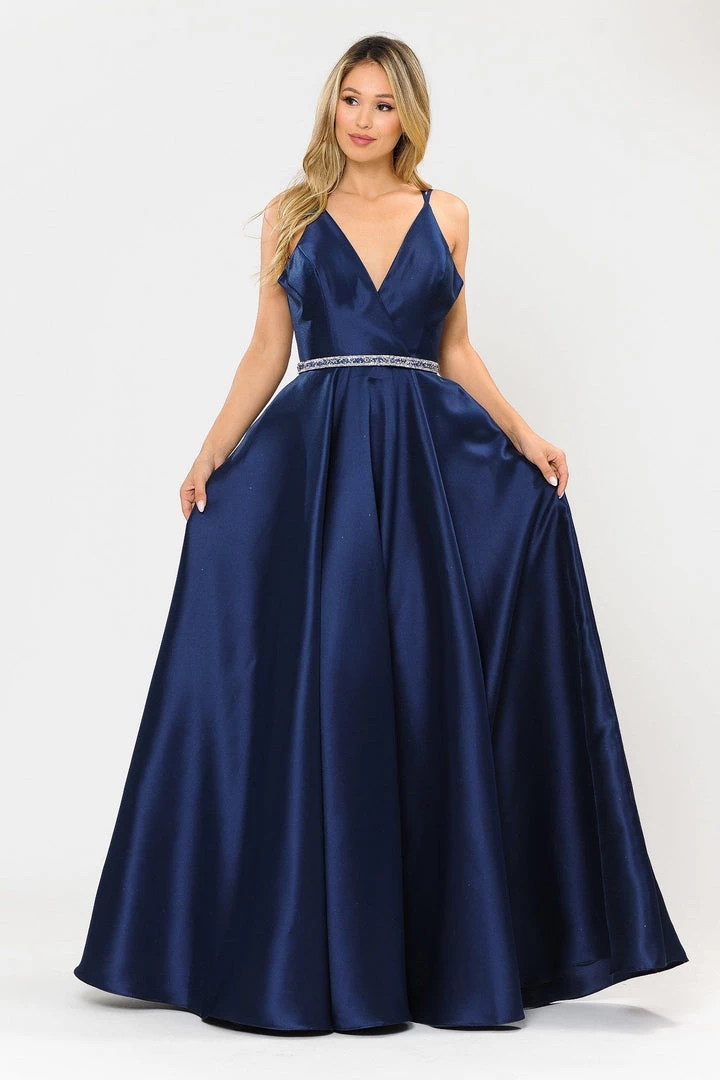 Prom Long Mikado V-Neck Dress With Strappy Back By Poly USA 8690 6 Prom Long Mikado V-Neck Dress With Strappy Back By Poly USA 8690