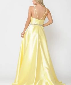 Prom Long Mikado V-Neck Dress With Strappy Back By Poly USA 8690 36 Prom Long Mikado V-Neck Dress With Strappy Back By Poly USA 8690