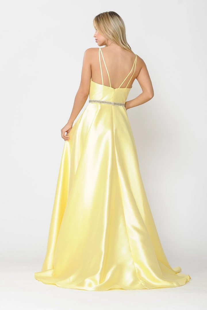 Prom Long Mikado V-Neck Dress With Strappy Back By Poly USA 8690 16 Prom Long Mikado V-Neck Dress With Strappy Back By Poly USA 8690