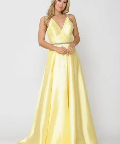 Prom Long Mikado V-Neck Dress With Strappy Back By Poly USA 8690 38 Prom Long Mikado V-Neck Dress With Strappy Back By Poly USA 8690