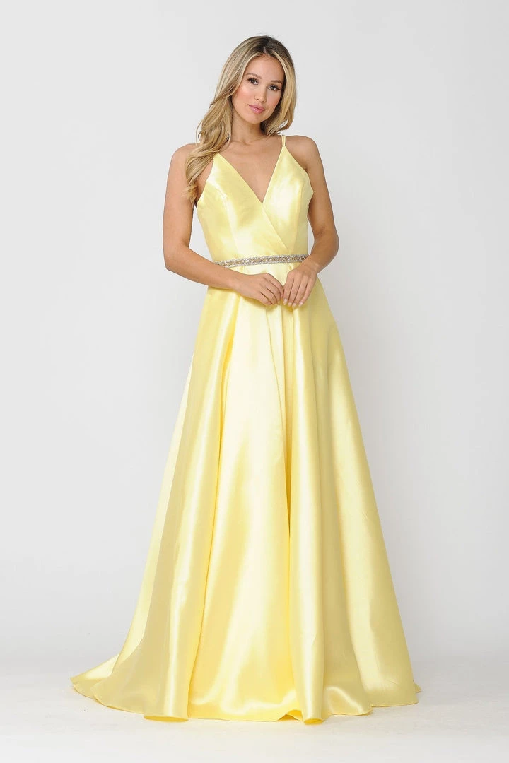 Prom Long Mikado V-Neck Dress With Strappy Back By Poly USA 8690 18 Prom Long Mikado V-Neck Dress With Strappy Back By Poly USA 8690