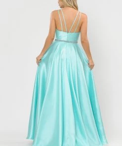 Prom Long Mikado V-Neck Dress With Strappy Back By Poly USA 8690 32 Prom Long Mikado V-Neck Dress With Strappy Back By Poly USA 8690