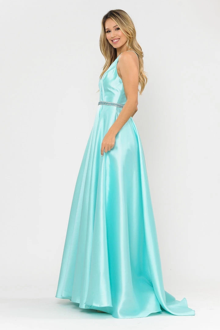 Prom Long Mikado V-Neck Dress With Strappy Back By Poly USA 8690 13 Prom Long Mikado V-Neck Dress With Strappy Back By Poly USA 8690