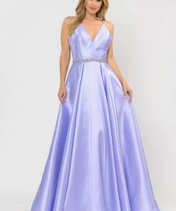 Prom Long Mikado V-Neck Dress With Strappy Back By Poly USA 8690 30 Prom Long Mikado V-Neck Dress With Strappy Back By Poly USA 8690