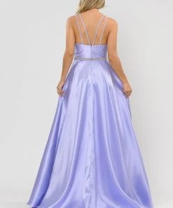 Prom Long Mikado V-Neck Dress With Strappy Back By Poly USA 8690 28 Prom Long Mikado V-Neck Dress With Strappy Back By Poly USA 8690