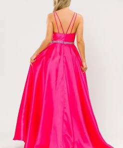 Prom Long Mikado V-Neck Dress With Strappy Back By Poly USA 8690 40 Prom Long Mikado V-Neck Dress With Strappy Back By Poly USA 8690