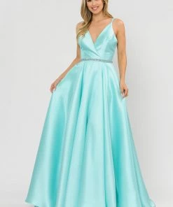 Prom Long Mikado V-Neck Dress With Strappy Back By Poly USA 8690 34 Prom Long Mikado V-Neck Dress With Strappy Back By Poly USA 8690