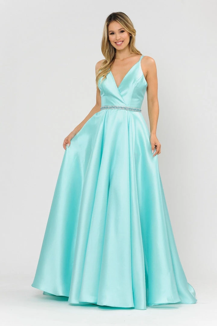 Prom Long Mikado V-Neck Dress With Strappy Back By Poly USA 8690 14 Prom Long Mikado V-Neck Dress With Strappy Back By Poly USA 8690