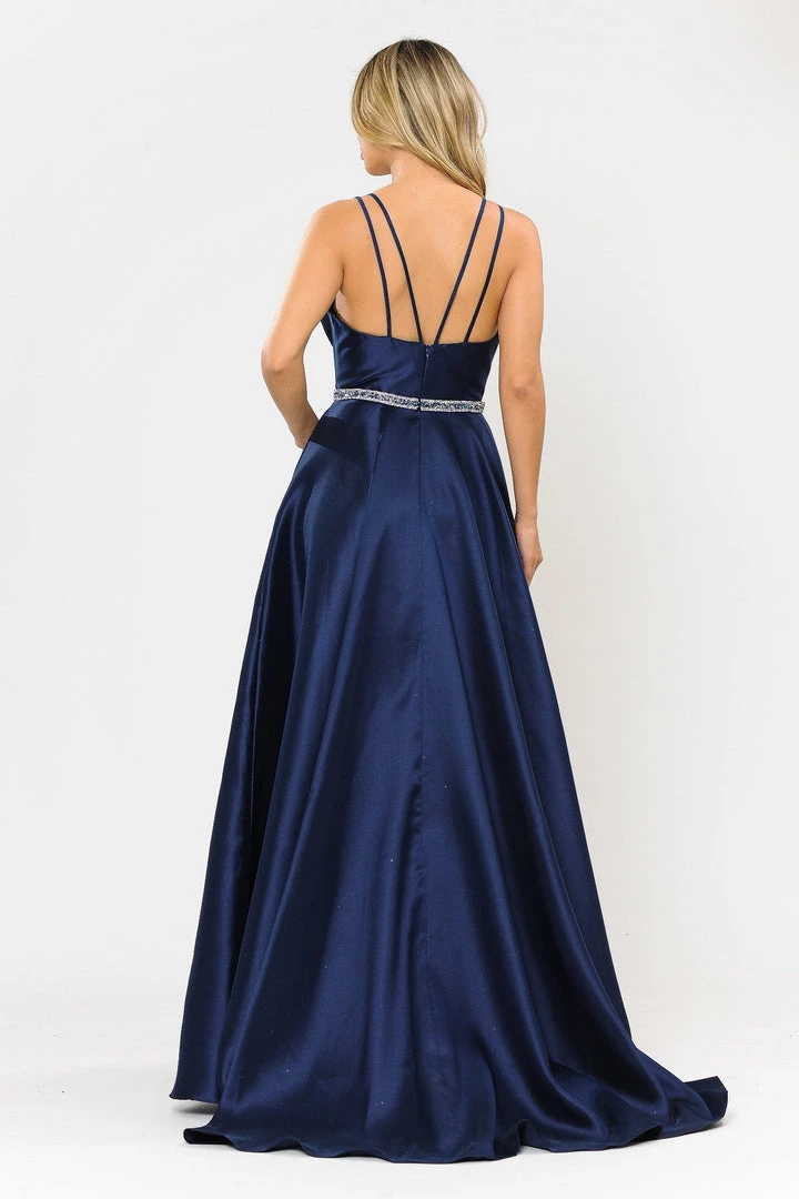 Prom Long Mikado V-Neck Dress With Strappy Back By Poly USA 8690 4 Prom Long Mikado V-Neck Dress With Strappy Back By Poly USA 8690