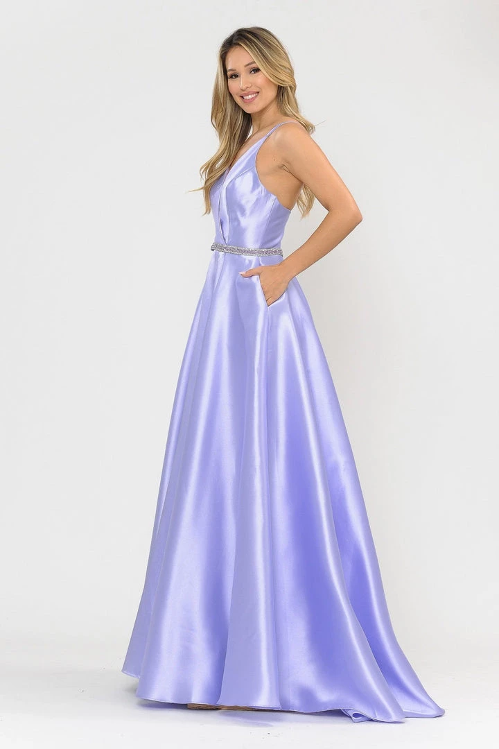 Prom Long Mikado V-Neck Dress With Strappy Back By Poly USA 8690 9 Prom Long Mikado V-Neck Dress With Strappy Back By Poly USA 8690