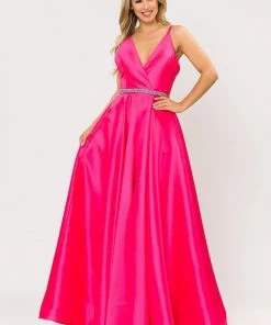 Prom Long Mikado V-Neck Dress With Strappy Back By Poly USA 8690 42 Prom Long Mikado V-Neck Dress With Strappy Back By Poly USA 8690