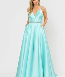 Prom Long Mikado V-Neck Dress With Strappy Back By Poly USA 8690 31 Prom Long Mikado V-Neck Dress With Strappy Back By Poly USA 8690