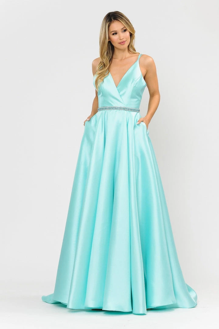 Prom Long Mikado V-Neck Dress With Strappy Back By Poly USA 8690 11 Prom Long Mikado V-Neck Dress With Strappy Back By Poly USA 8690