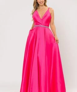 Prom Long Mikado V-Neck Dress With Strappy Back By Poly USA 8690 39 Prom Long Mikado V-Neck Dress With Strappy Back By Poly USA 8690