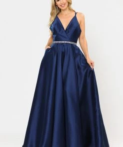 Prom Long Mikado V-Neck Dress With Strappy Back By Poly USA 8690