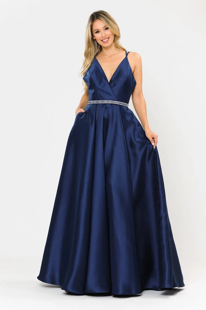Prom Long Mikado V-Neck Dress With Strappy Back By Poly USA 8690 3 Prom Long Mikado V-Neck Dress With Strappy Back By Poly USA 8690