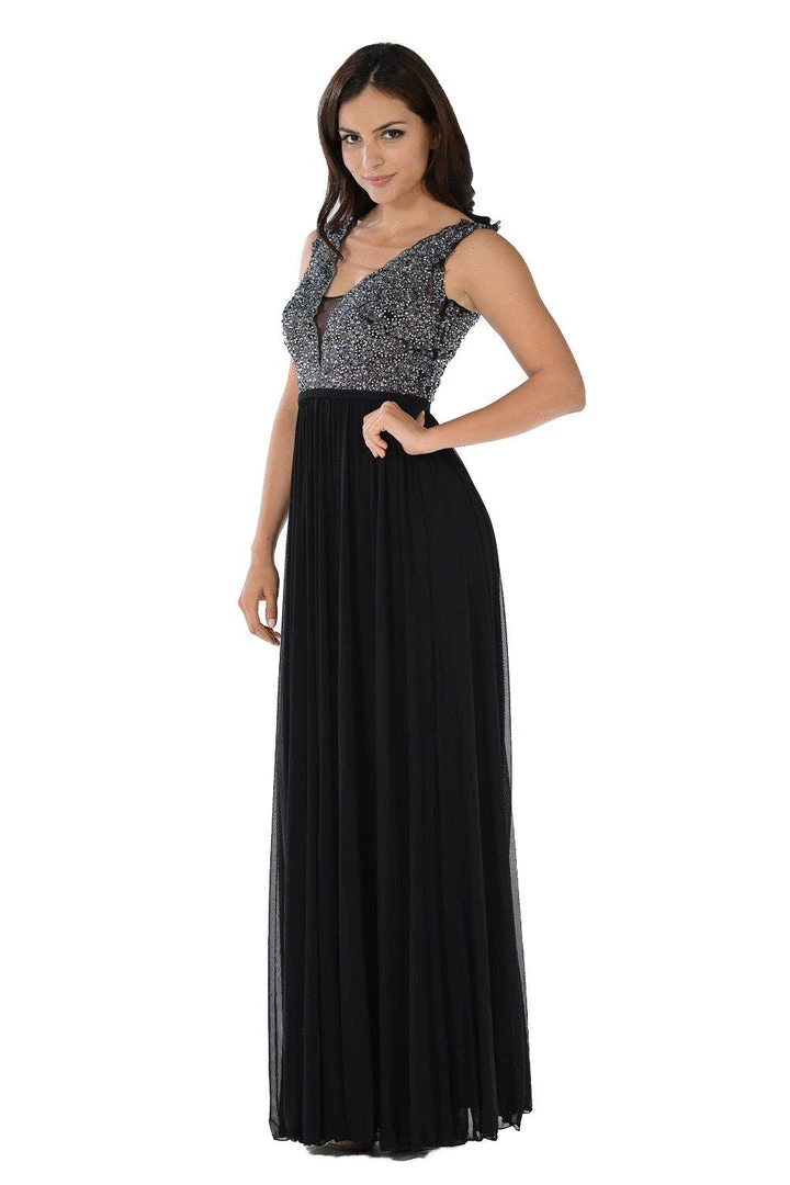 Long Mint V-Neck Dress With Beaded Bodice By Poly USA 5 Long Mint V-Neck Dress With Beaded Bodice By Poly USA