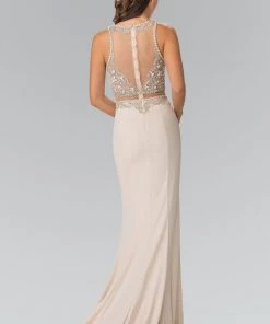 Long Mock Two-Piece Dress With Beaded Top By Elizabeth K GL2342 Prom