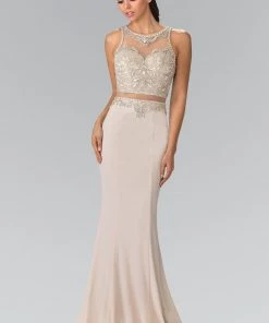 Long Mock Two-Piece Dress With Beaded Top By Elizabeth K GL2342 Prom