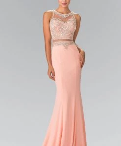 Long Mock Two-Piece Dress With Beaded Top By Elizabeth K GL2342 Prom