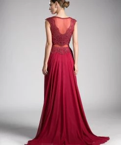 Long Mock Two-Piece Cap Sleeve Dress By Cinderella Divine CD0113