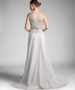 Long Mock Two-Piece Cap Sleeve Dress By Cinderella Divine CD0113