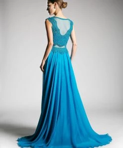 Long Mock Two-Piece Cap Sleeve Dress By Cinderella Divine CD0113