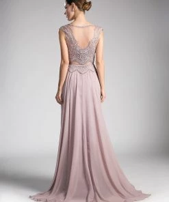 Long Mock Two-Piece Cap Sleeve Dress By Cinderella Divine CD0113