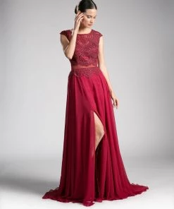 Long Mock Two-Piece Cap Sleeve Dress By Cinderella Divine CD0113