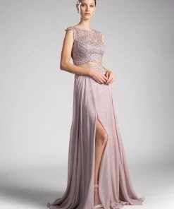 Long Mock Two-Piece Cap Sleeve Dress By Cinderella Divine CD0113