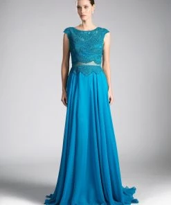 Long Mock Two-Piece Cap Sleeve Dress By Cinderella Divine CD0113