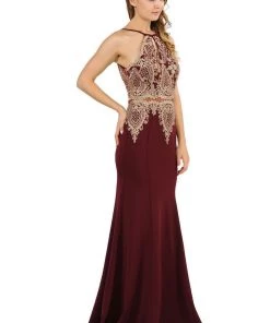 Long Mock Two-Piece Dress With Lace Appliques By Poly USA 8244