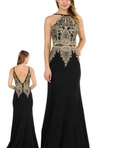 Long Mock Two-Piece Dress With Lace Appliques By Poly USA 8244 9 Long Mock Two-Piece Dress With Lace Appliques By Poly USA 8244