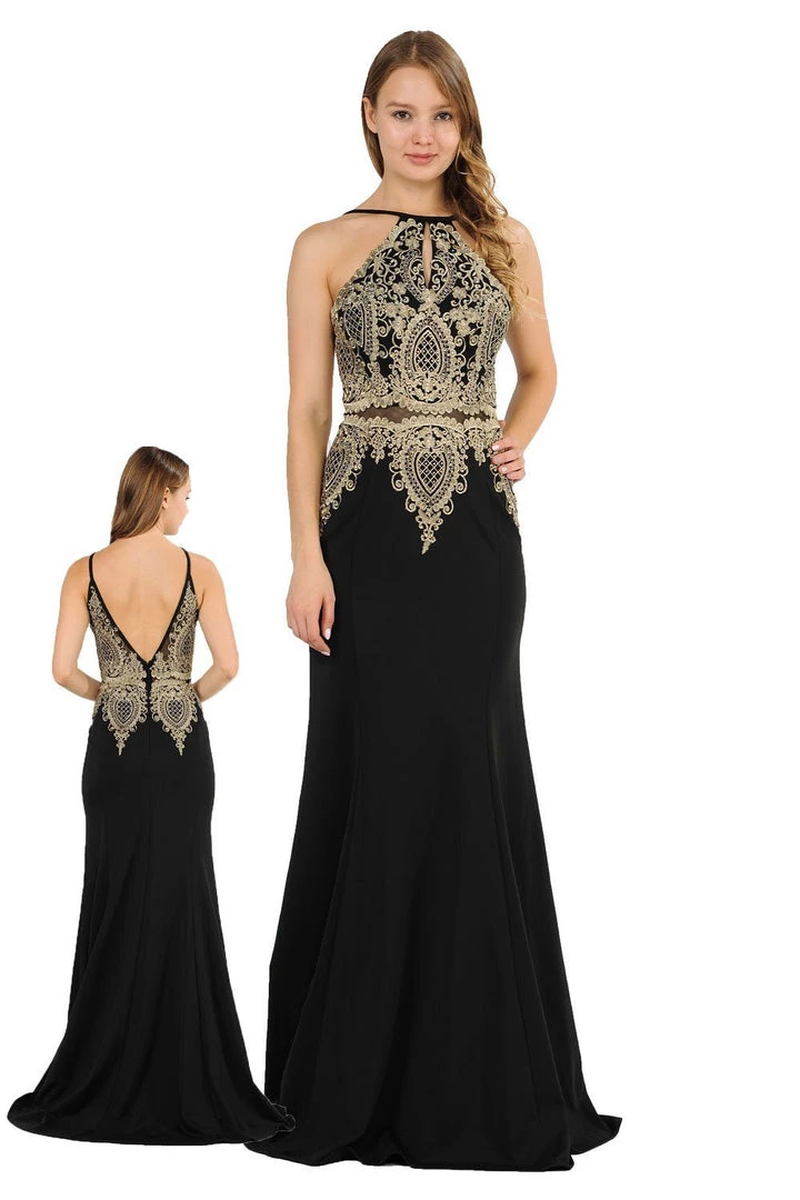 Long Mock Two-Piece Dress With Lace Appliques By Poly USA 8244 6 Long Mock Two-Piece Dress With Lace Appliques By Poly USA 8244